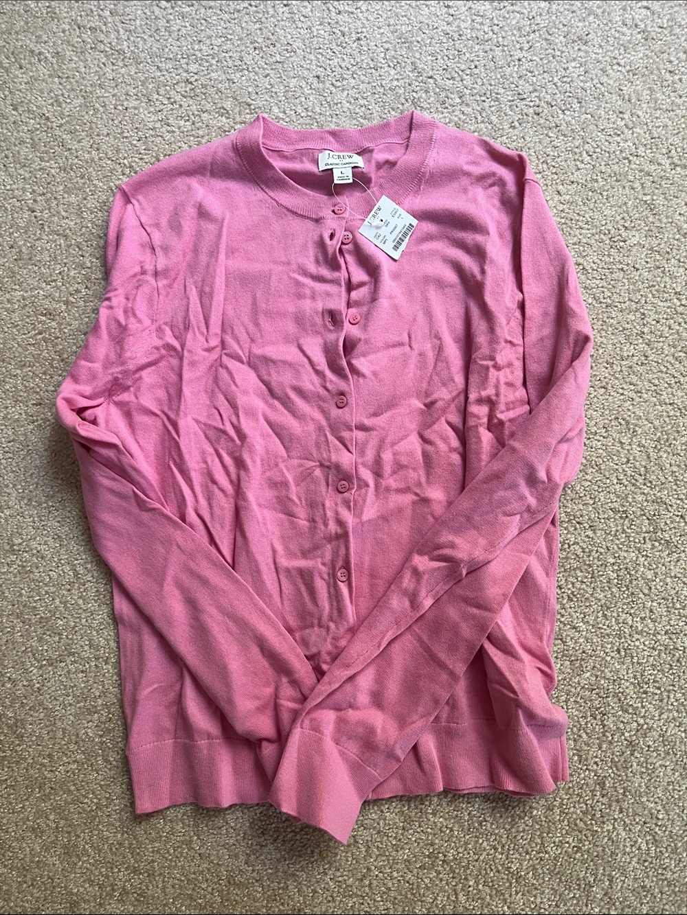 J. Crew Pink Button-Front Crewneck Cardigan NWT!